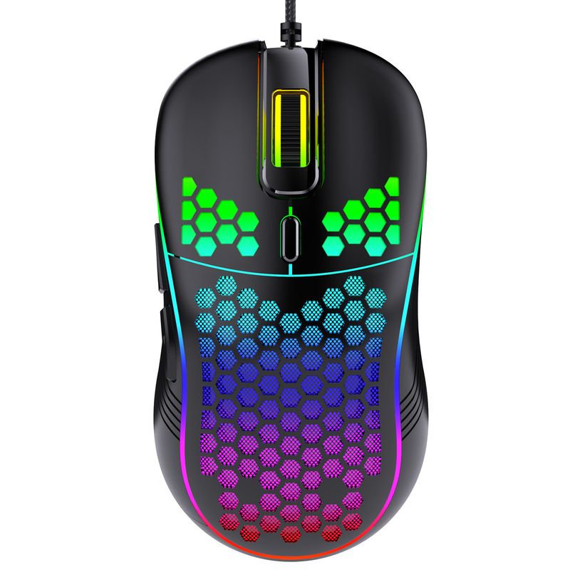 Verdrahtetes Loch ausgehöhlt, leuchtende, leichte Gaming-E-Sport-Maus_voghion.com