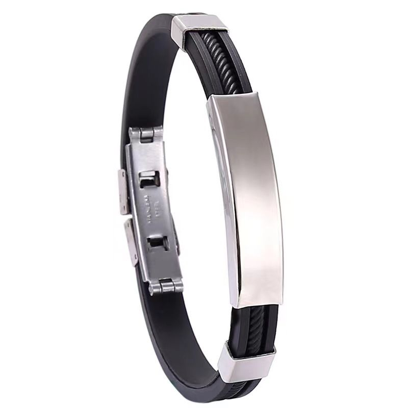 Bracciale in silicone e titanio da uomo con incisione fai da te, 2 pezzi, bracciale in acciaio inossidabile a forma di stella_voghion.com