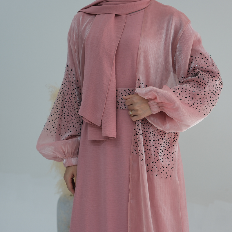 Women’s Clothing Muslim Fashion Dubai Daily Solid Color Puff Sleeve Sleeve Robe Cardigan_voghion.com