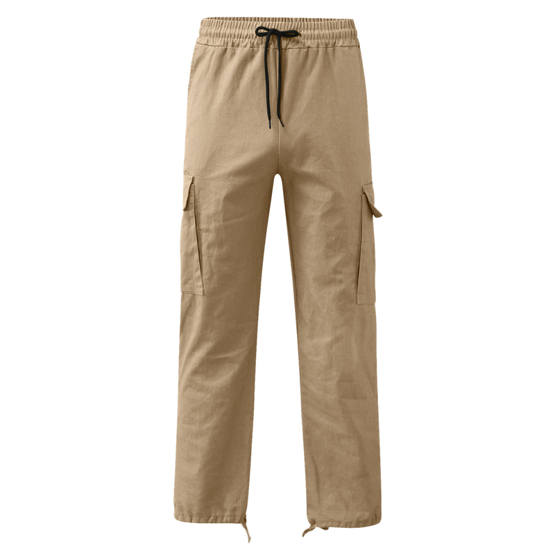 Calça cargo masculina amarrada com vários bolsos casual_voghion.com