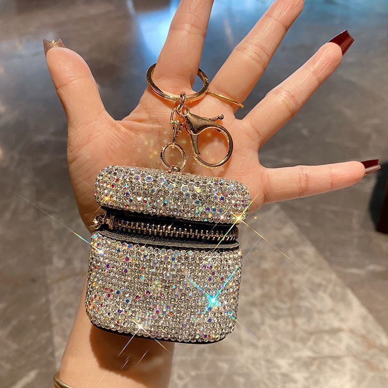 Diamond-encrusted New Earphone Keychain Pendant Mini Small Bag Portable Lipstick Protective Case_voghion.com
