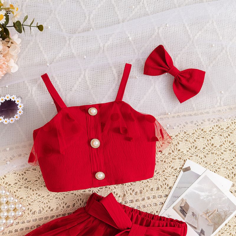 Mutter Kinder Neue Heißer Verkauf Rock Anzug Sommer Weste Top Mesh Polka Dot Rock Drei Stück Anzug_voghion.com