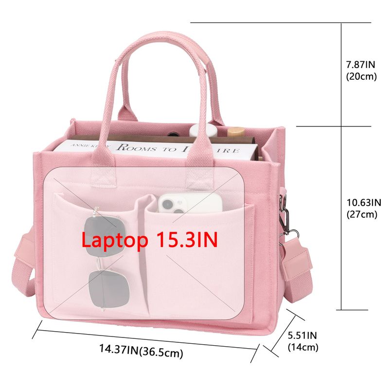 Grote canvas tas voor dames met zakken - laptoptas, portemonnee, handtas voor elke dag - perfect voor werk, strand en sportschool_voghion.com