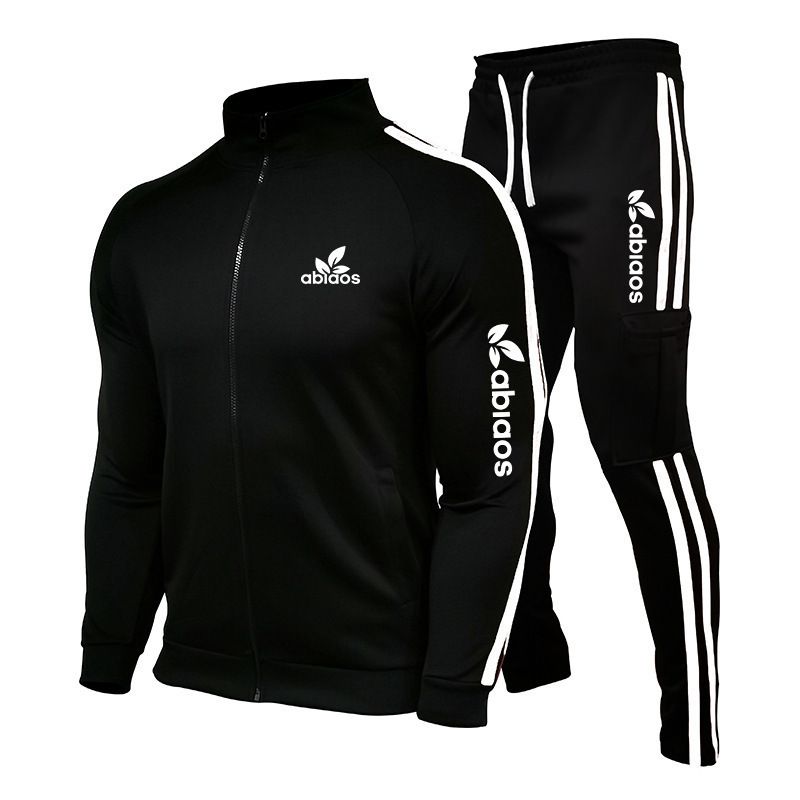 2024 Herren Frühling und Herbst Reißverschlussjacke Sporthose mit gestreifter Taschendekoration Laufanzug-Set_voghion.com