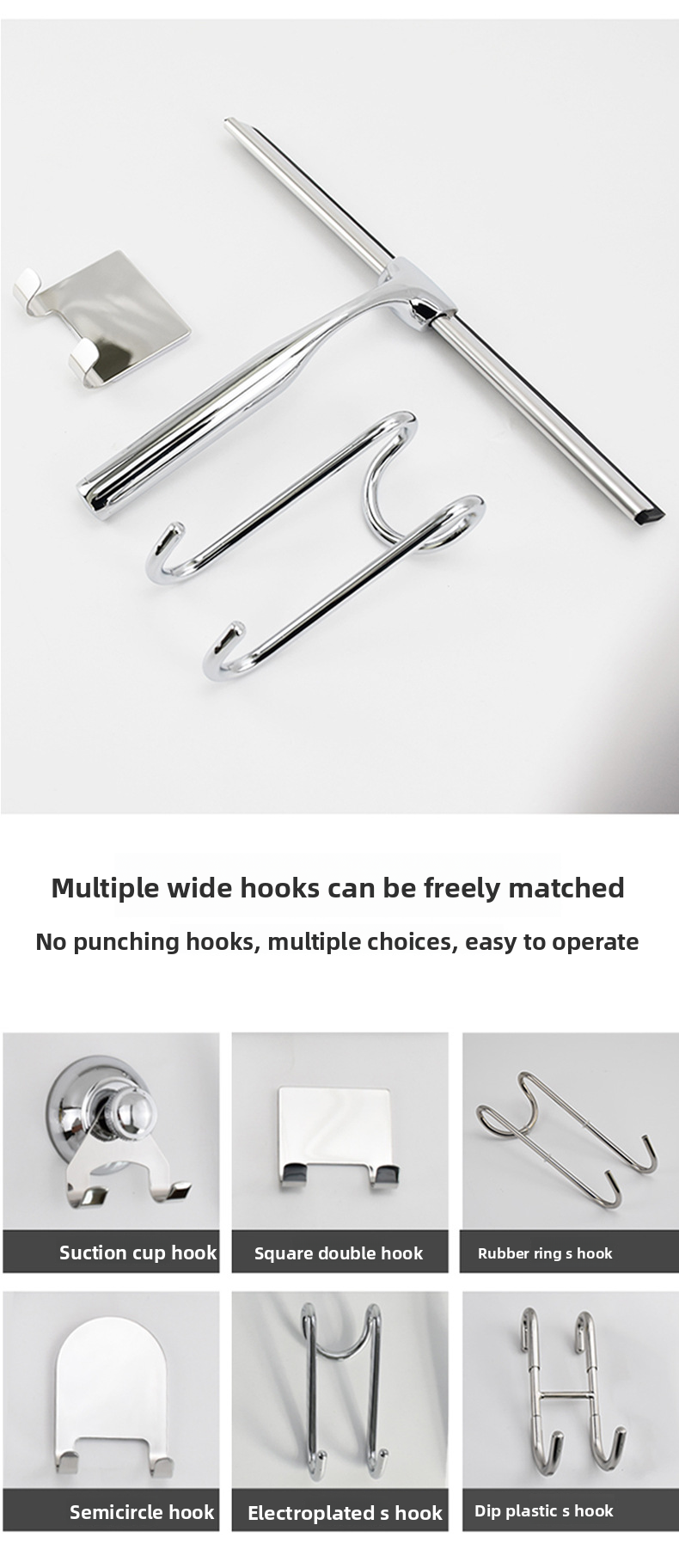 Limpiador de vidrios de 10 pulgadas para puertas de ducha, azulejos, pisos y espejos. Combinable con diferentes ganchos. Limpiador de vidrios plateado no poroso._voghion.com
