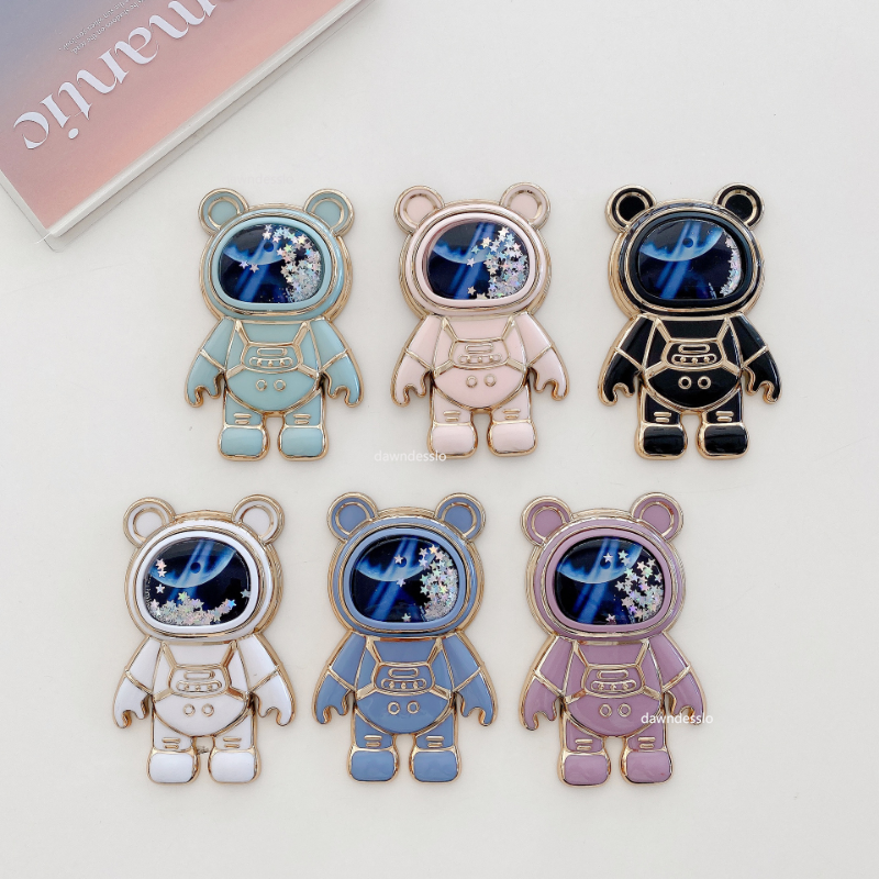 Faltbare Desktop-Halterung Kawaii Cartoon-Ständer Niedlicher flüssiger Treibsand-Astronauten-Ständerhalter Telefonhalter Schreibtischzubehör_voghion.com