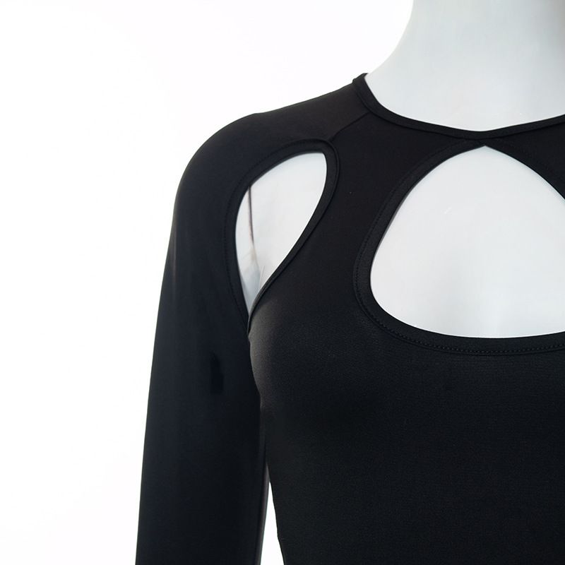 Abbigliamento da donna: nuovo top slim a maniche lunghe cavo in tinta unita con ombelico scoperto_voghion.com