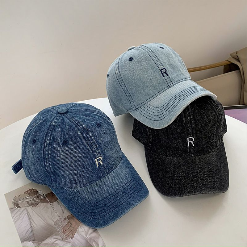 Gorra de béisbol vaquera con letras para mujer, versión coreana, Simple, profunda, lengua superior, cabeza grande, cara pequeña_voghion.com