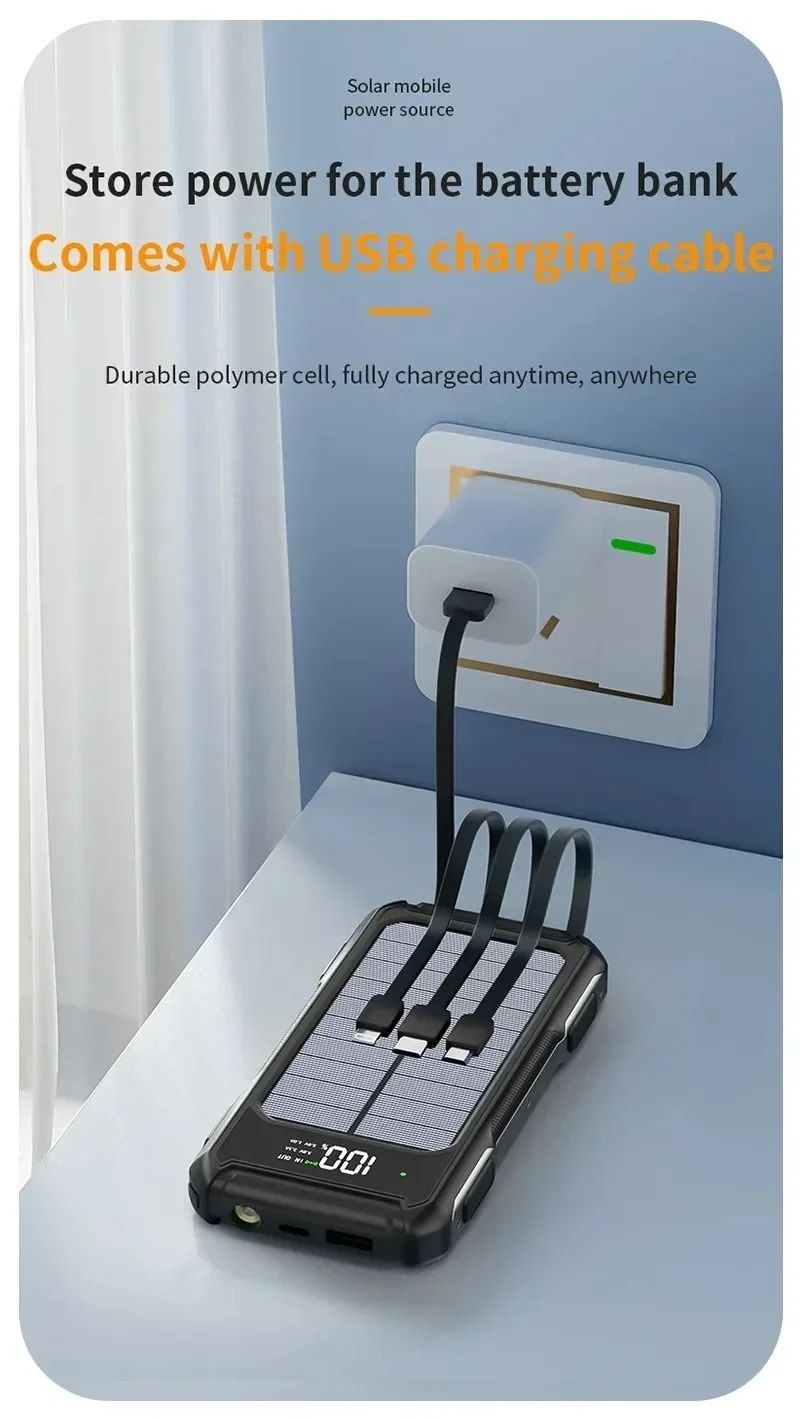 100000 MAh Portable Solar Backup Power Supply Large Capacity For Outdoor Camping USB-A USB-C Fast Charging With Infrared_voghion.com