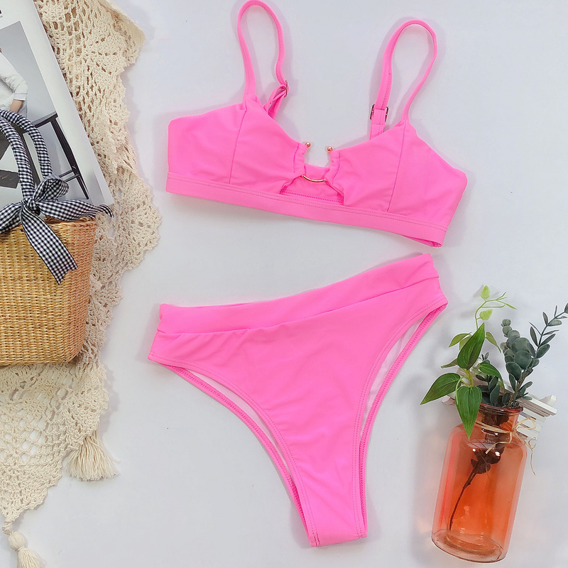 Maillot de bain femme maillot de bain fendu vert imprimé léopard bikini nouveau maillot de bain couleur unie_voghion.com