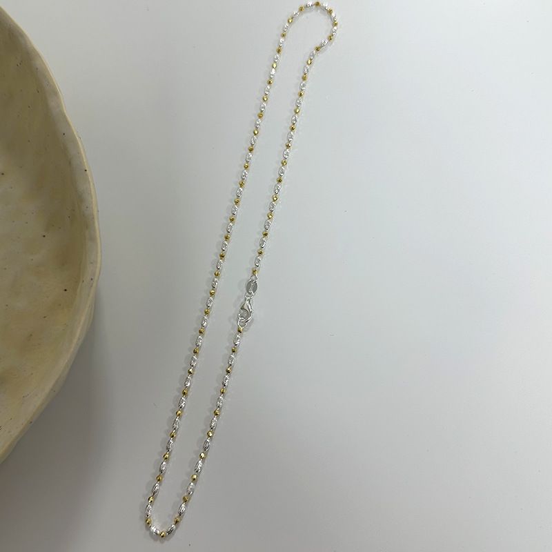 S Pure Silver Italian Carved Rice Bead Bean Necklace For Women Clavicle Chain High-end Color Block N1259_voghion.com