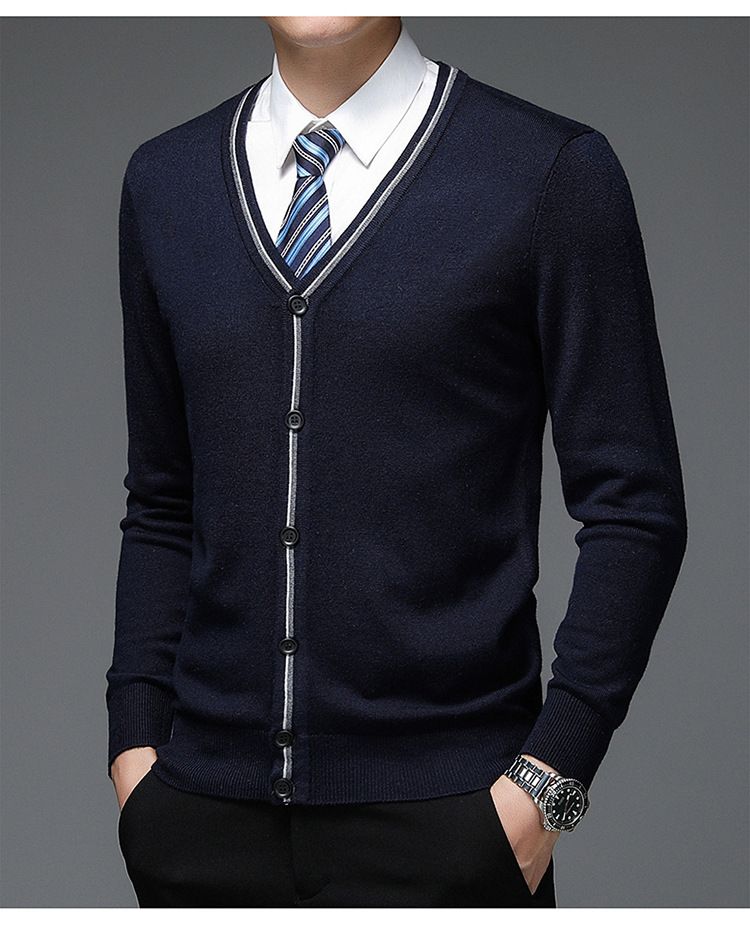 Herren-Strickjacke aus Wollmischung mit V-Ausschnitt – Stilvoller, lässiger Weste-Mantel mit langen Ärmeln für den Herbst (Karo- und Camouflage-Muster)_voghion.com