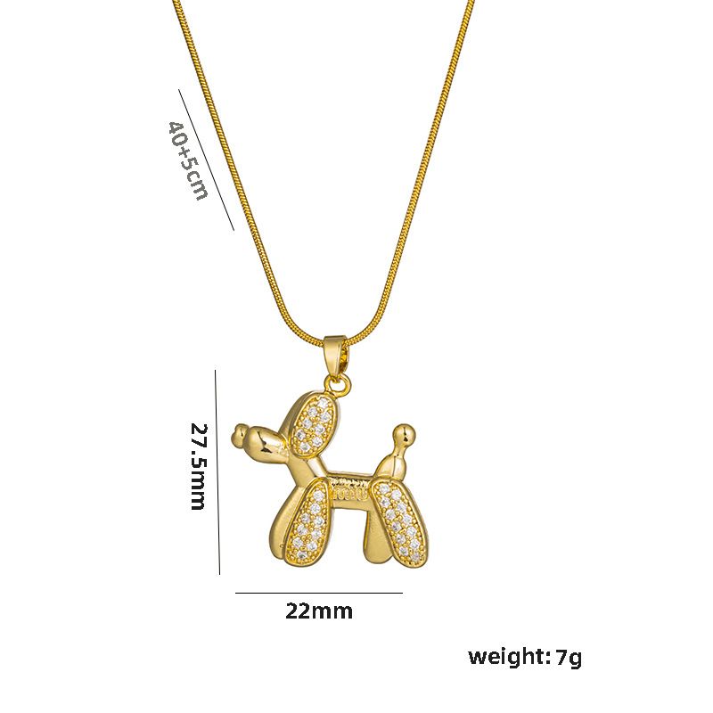 New Simple Zircon Titanium Steel Cute Balloon Dog Pendant Clavicle Chain_voghion.com