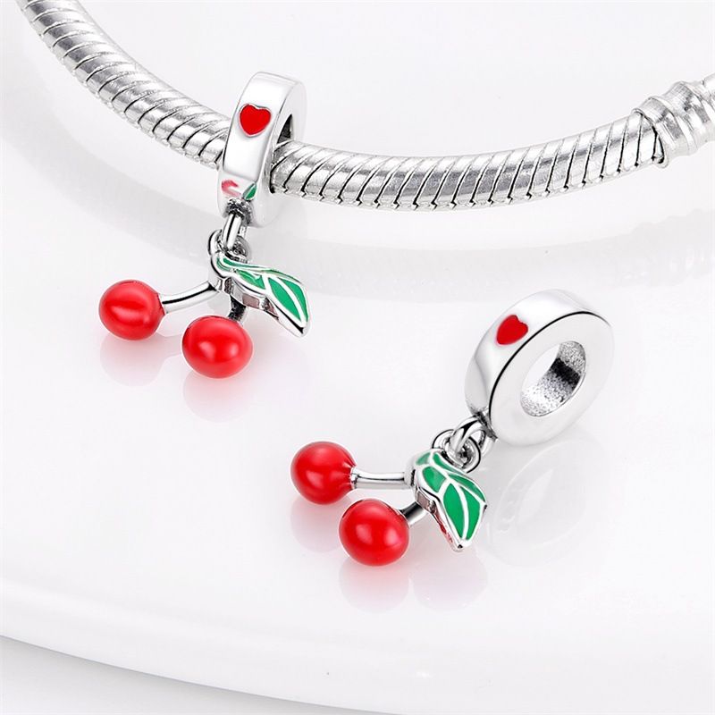 Gioielli da donna in argento placcato rame bianco 925, serie di frutta, ciondolo a forma di avocado e ciliegia, bracciale con perline fai da te Panjia, regalo_voghion.com