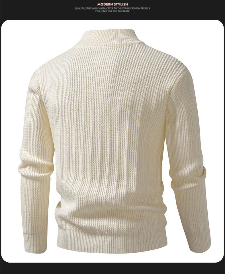 Cardigan masculino de malha jacquard com zíper duplo - pulôver de manga comprida com corte slim para uso casual e no escritório_voghion.com