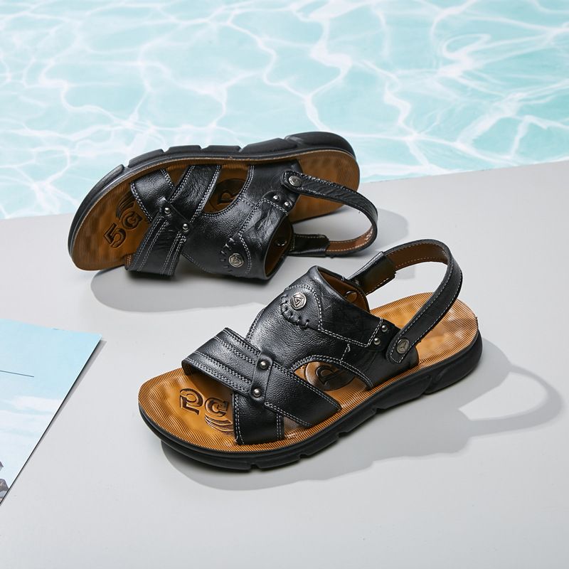 2025 neue Hausschuhe Dual-use-Strand Sandalen herren Leder Outdoor Wandern Weiche Sohle_voghion.com