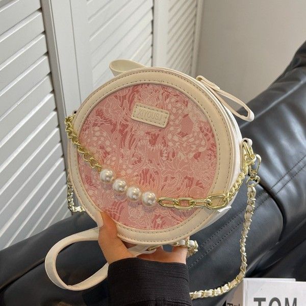 Borsa a tracolla piccola rotonda versatile con catena estiva, modello a torta, con tracolla a catena, modello a tracolla, stile di nicchia, alla moda per donna, 2025_voghion.com