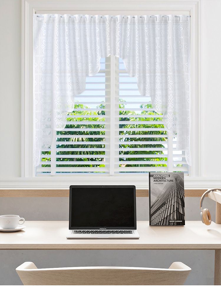 Polyester Lace Door Curtains With Stripe & Floral Pattern, Semi-Sheer Window Drapes For Living Room Bedroom Dining Room, American Style Home Decor_voghion.com