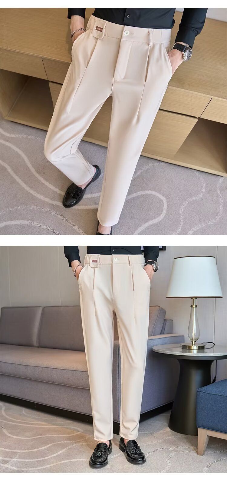 Spring And Summer New Men's Suit Pants Men's Solid Color Non-ironing Casual Pants Commuting To Work Slim-fitting Solid Color Nine-point Pants_voghion.com