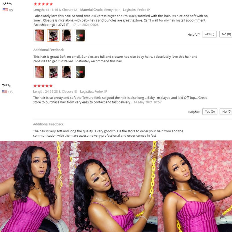 Younsolo Wave Brazilian Human 3/4 Bundles With Lace Closure Loose wave Hair Extension_voghion.com