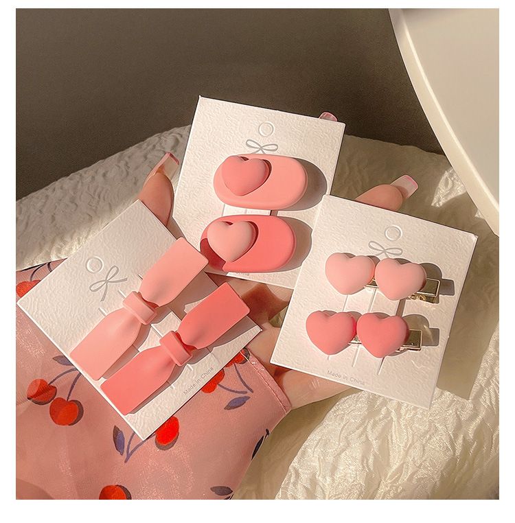 Unisex Carino rosa laterale forcina fiocco bb clip femminile cuore frangia una linea clip fronte tiara fermaglio per capelli_voghion.com
