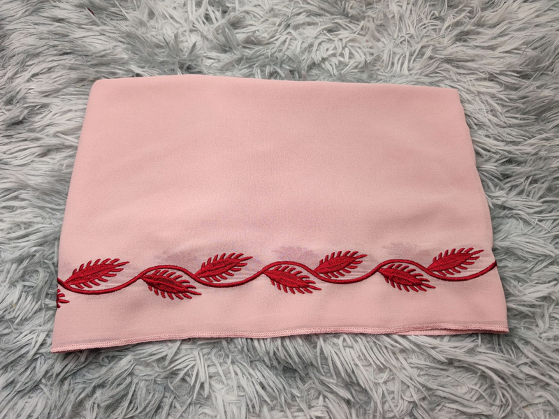 Damenmode Street Chiffon langes muslimisches besticktes rosafarbenes Rundhalskleid mit Hijab_voghion.com