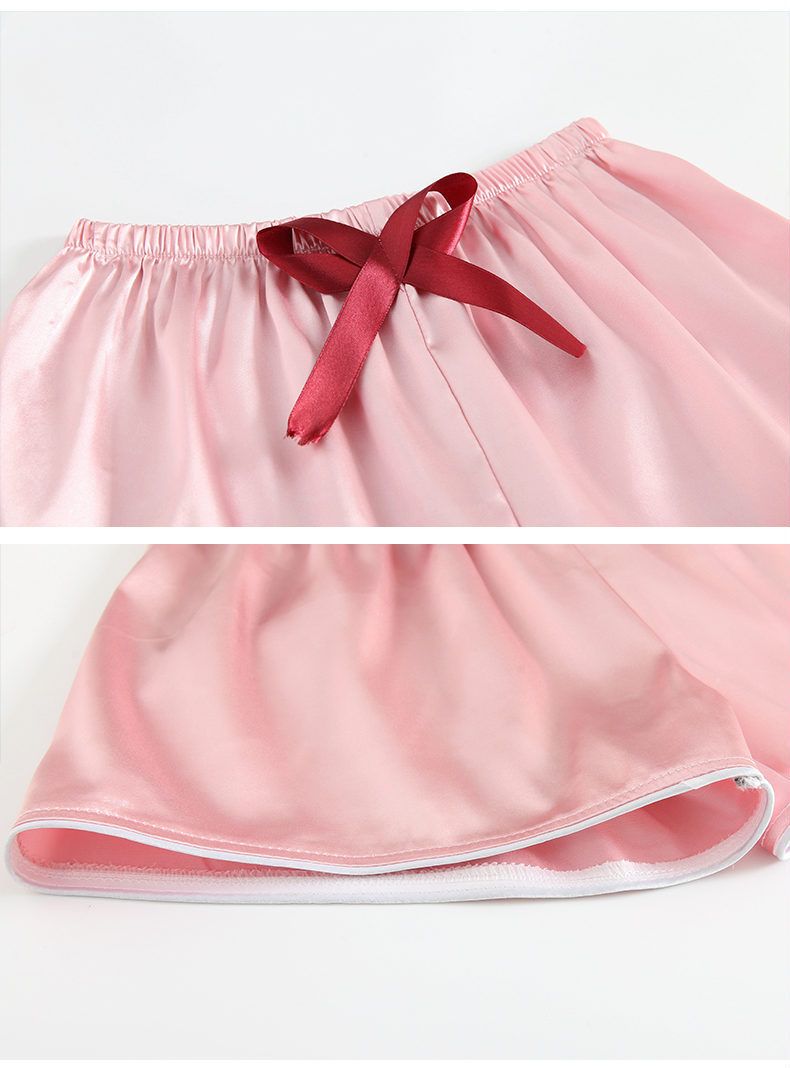 Women's Sleepwears Spring And Autumn Summer Solid Color Simulation Ice Silk Seven Piece Suit Pajamas Ladies Casual Sweet Sling Chest Pad Home Clothes_voghion.com