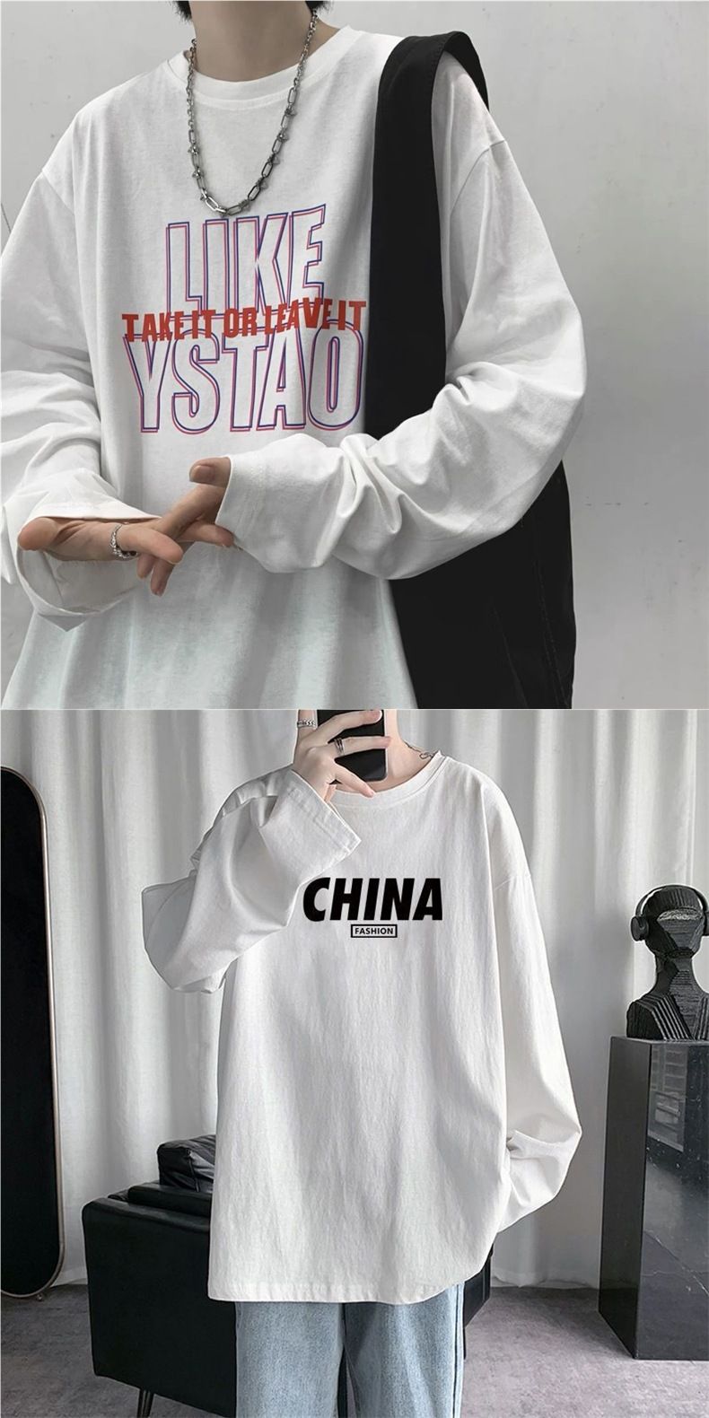 Maglietta a maniche lunghe da uomo, stile Hong Kong, autunno inverno, alla moda, hip hop, versatile, con stampa_voghion.com