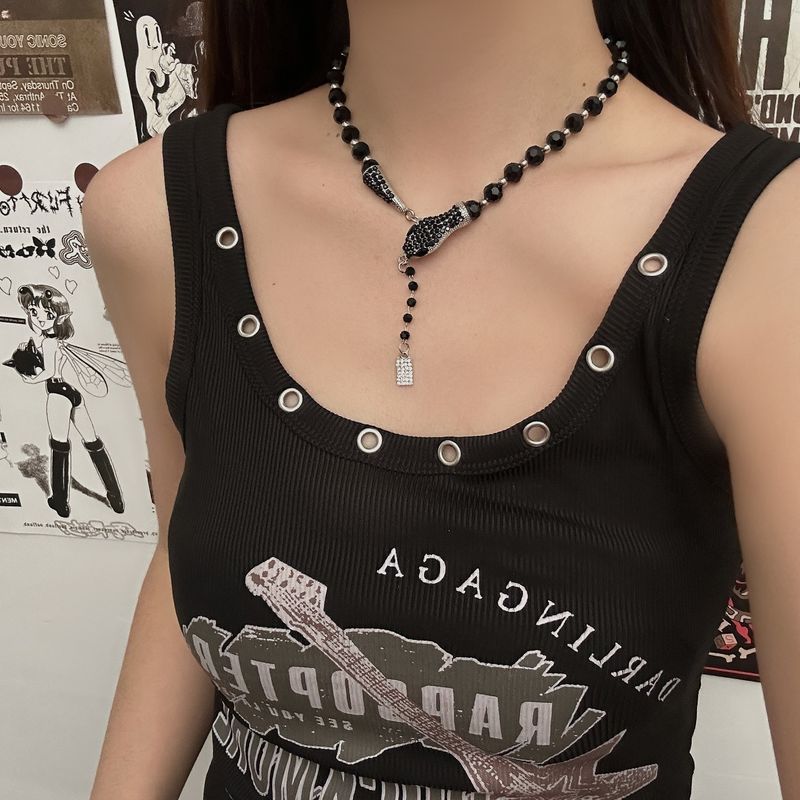 Collier à pampilles en perles croisées de style gothique punk pour femme, chaîne de clavicule lourde et sombre_voghion.com