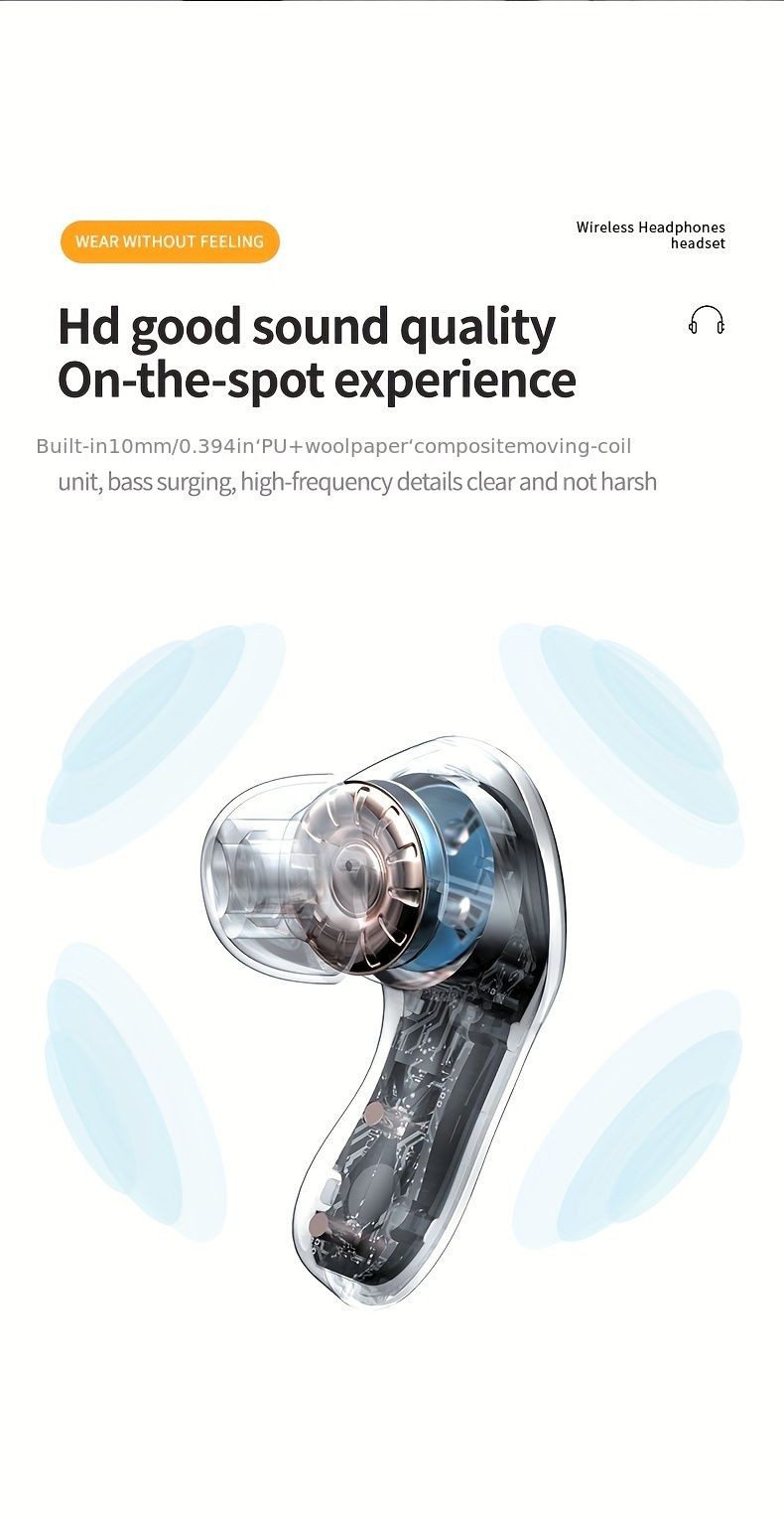 5.4 Wireless Earbuds Built-in Ambient Lighting Sports Gaming Bass Touch Control Headset Digital Display_voghion.com