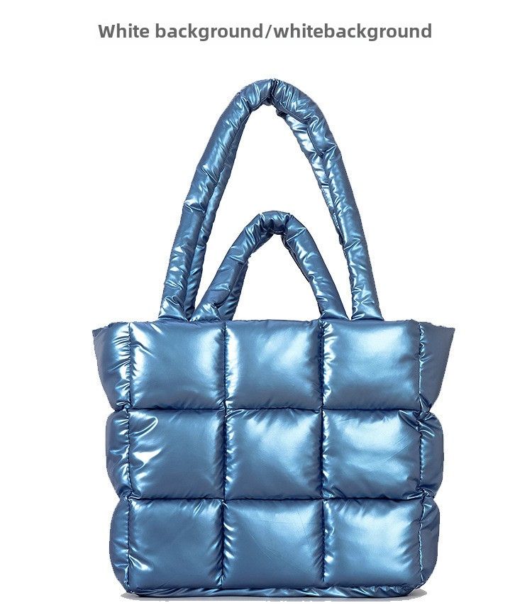 Borsa a tracolla alla moda, nuova borsa tote trapuntata a quadri versatile di alta qualità, borsa invernale da donna in nylon morbido e gonfio, grande capacità._voghion.com