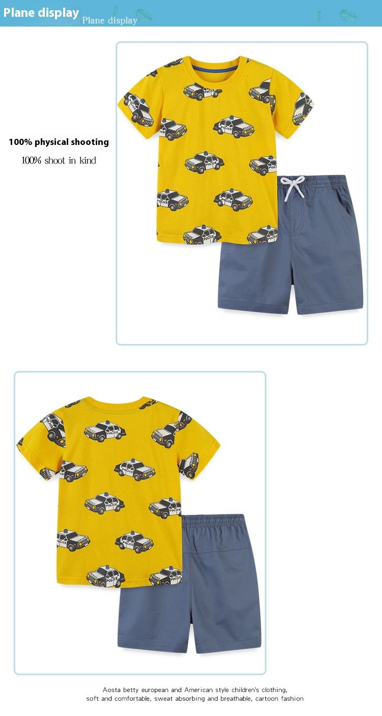 Pantalon tissé de petite et moyenne taille pour l'été, ensemble deux pièces polyvalent et à la mode pour enfants à manches courtes, capris pour garçons_voghion.com