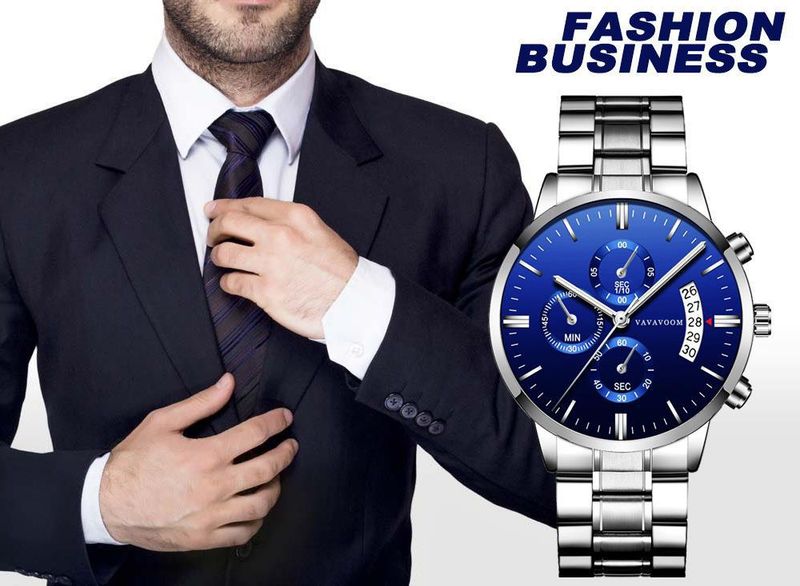 Tarih Göstergeli Erkek Paslanmaz Çelik Kuvars Saat - Günlük Kullanım İçin İş Gündelik Moda Saati Takvim Kuvars Saat_voghion.com