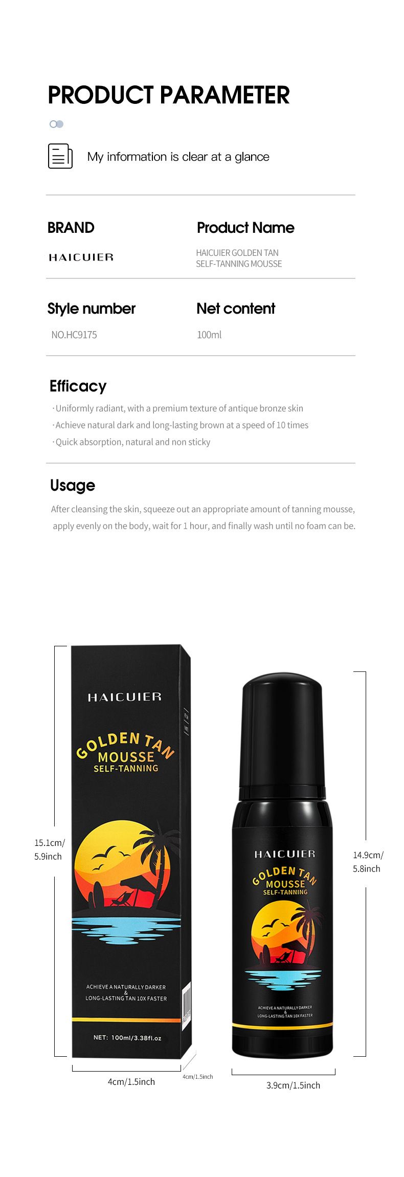 Cross Border Haicuier Gold Tanning Mousse Body Moisturizing Bronze Wheat Color Sunless Sunbathing Tanning Lotion_voghion.com