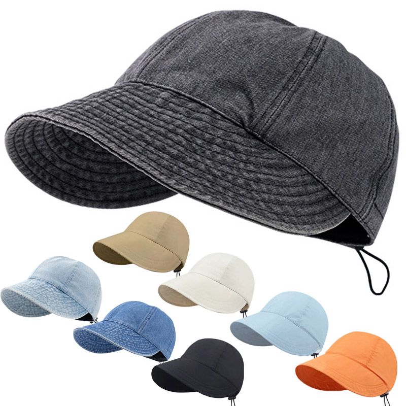 Fisherman Cap Hat Washed Cowboy Portable Wide Brim Sun Protection Hats Summer Quick-drying Visors Adjustable Drawstring_voghion.com