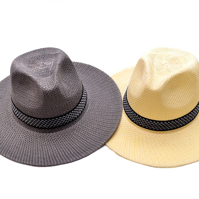 Gorra de pesca Panamá de ala ancha para hombre, transpirable, de paja, con protección UV, informal, para exteriores, de verano, 56-58 cm_voghion.com