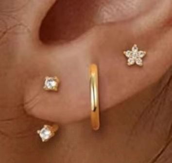 Real Gold Brass Electroplating, Hot Selling Across, Cute Luxury Earrings With Zircon Stars And Butterflies, Three Piece Set_voghion.com