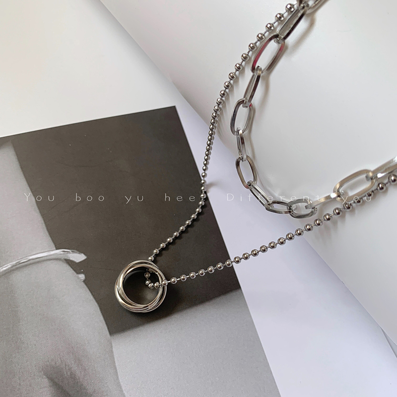 Collana in stile Harajuku con design a doppio strato, ciondolo ad anello circolare alla moda da donna, catena per clavicola, minimalista_voghion.com