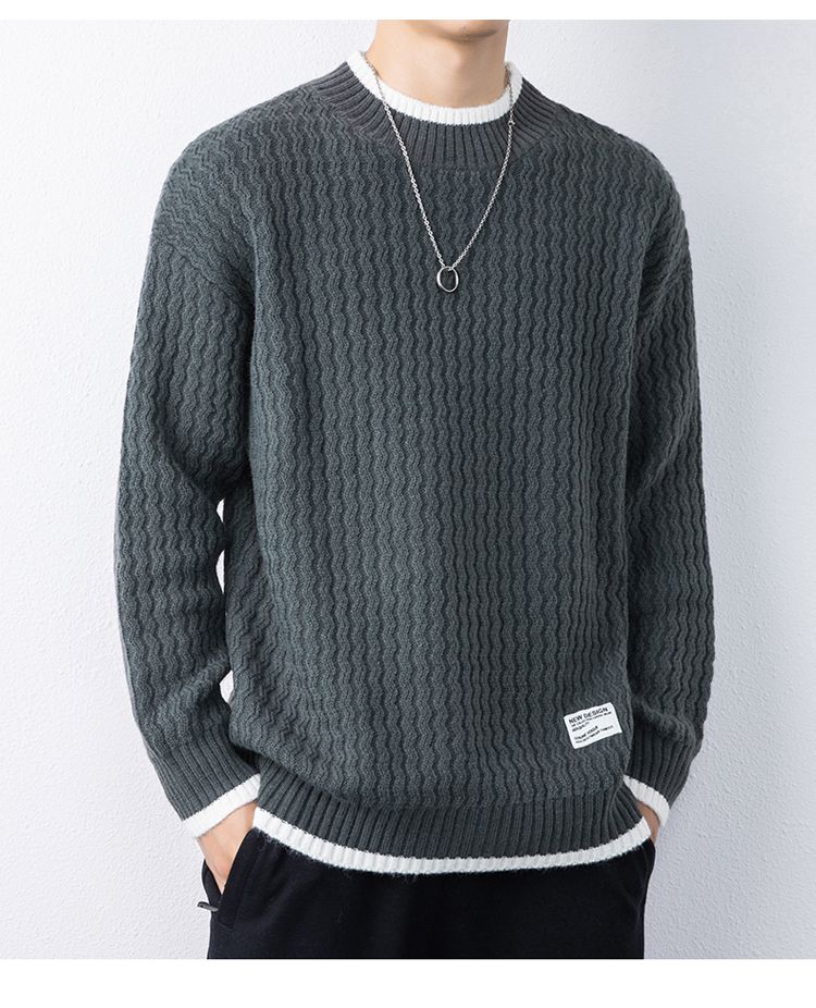 Langarm Herren Herbst Winter Neuer Jugend Strickpullover Trendy Loose Vielseitiges Basishemd_voghion.com