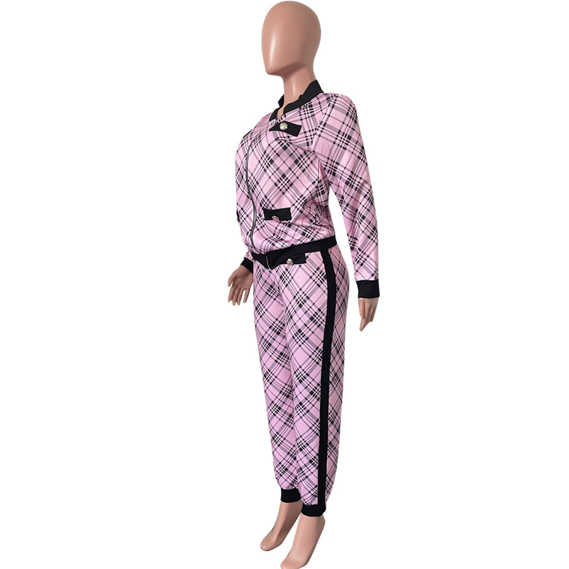 Traje casual de moda para mujer, abrigo con botones y pantalones con estampado de mil pájaros, conjunto de dos piezas_voghion.com