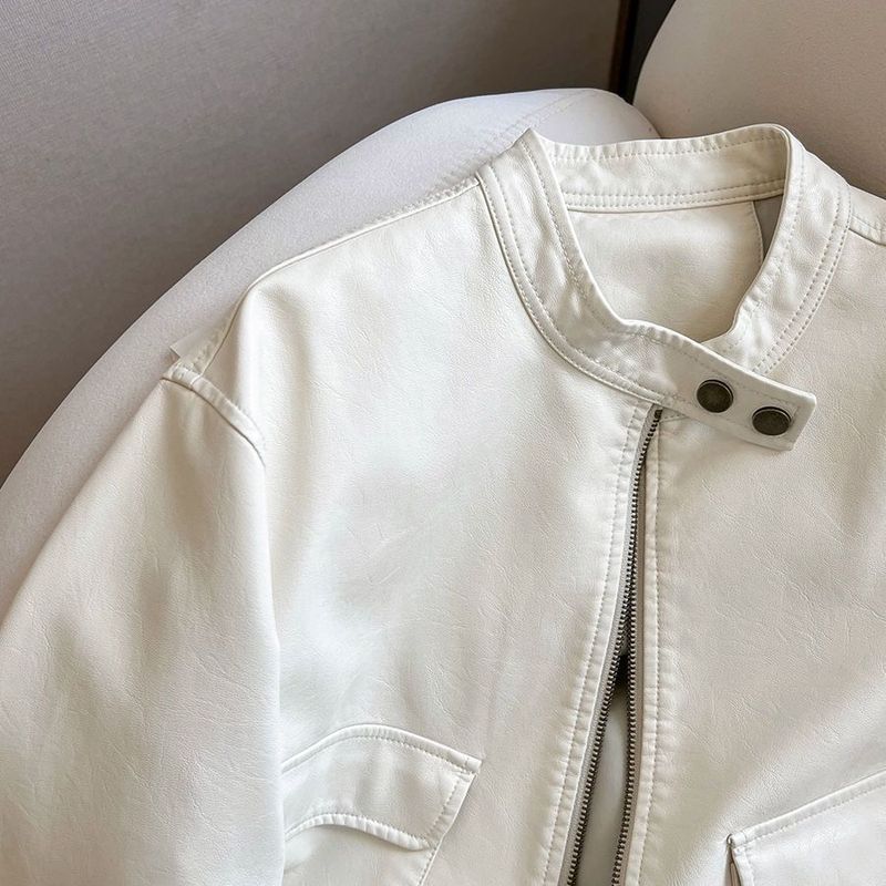 Veste courte en cuir PU pour femme, version coréenne, polyvalente et décontractée, style moto, tendance, printemps 2025_voghion.com