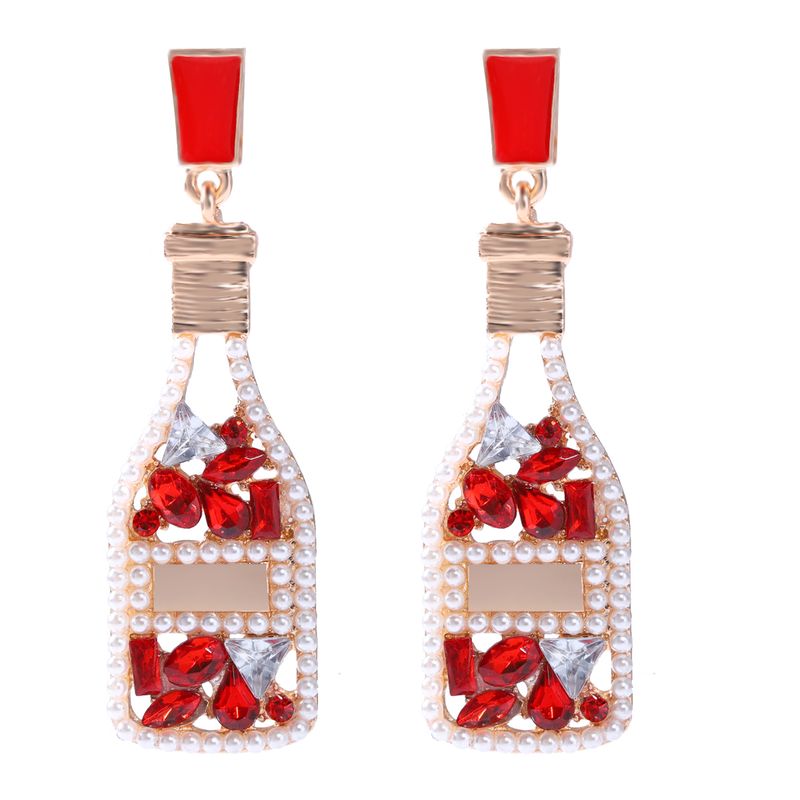 1 Pair Casual Vintage Style Wine Bottle Alloy Artificial Pearls Rhinestones Drop Earrings_voghion.com