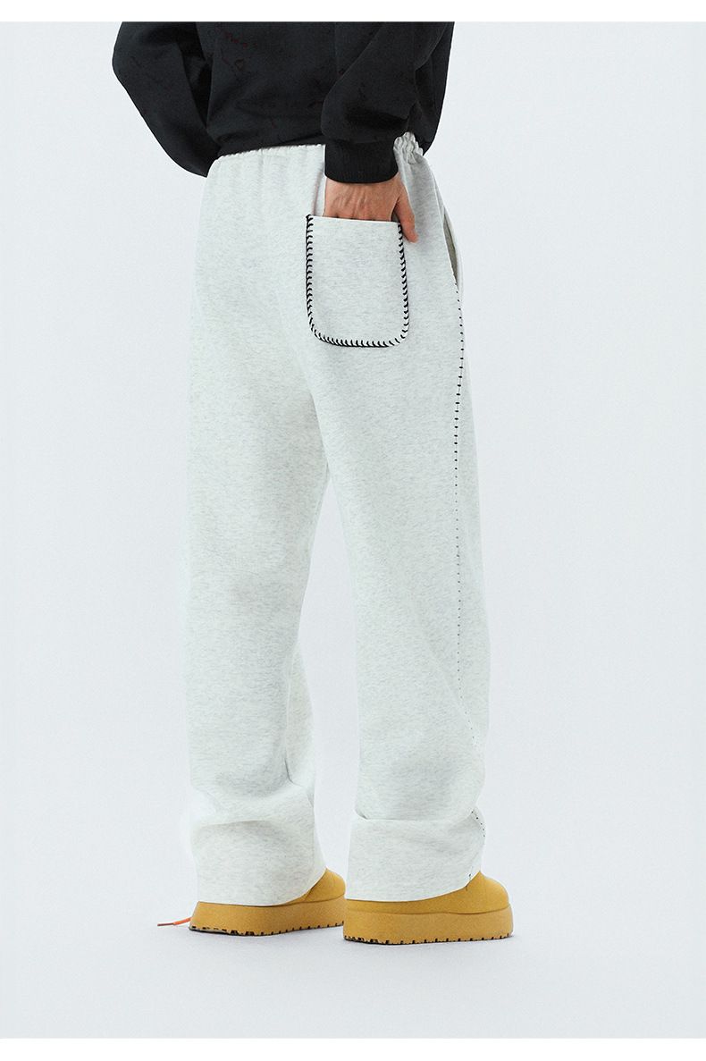 Men's Contrast-Trim Straight-Leg Sweatpants – Trendy Wide Fit, Breathable Polyester, Lightweight For Spring & Fall (M-2XL, Black/Flower Gray)_voghion.com