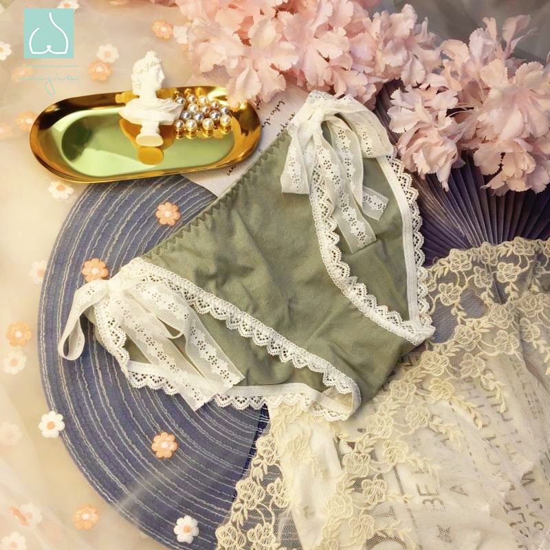 2025d 2458#Strappy Cotton Panties Cute Sweet Lace Low Waist Girl Triangle Briefs_voghion.com