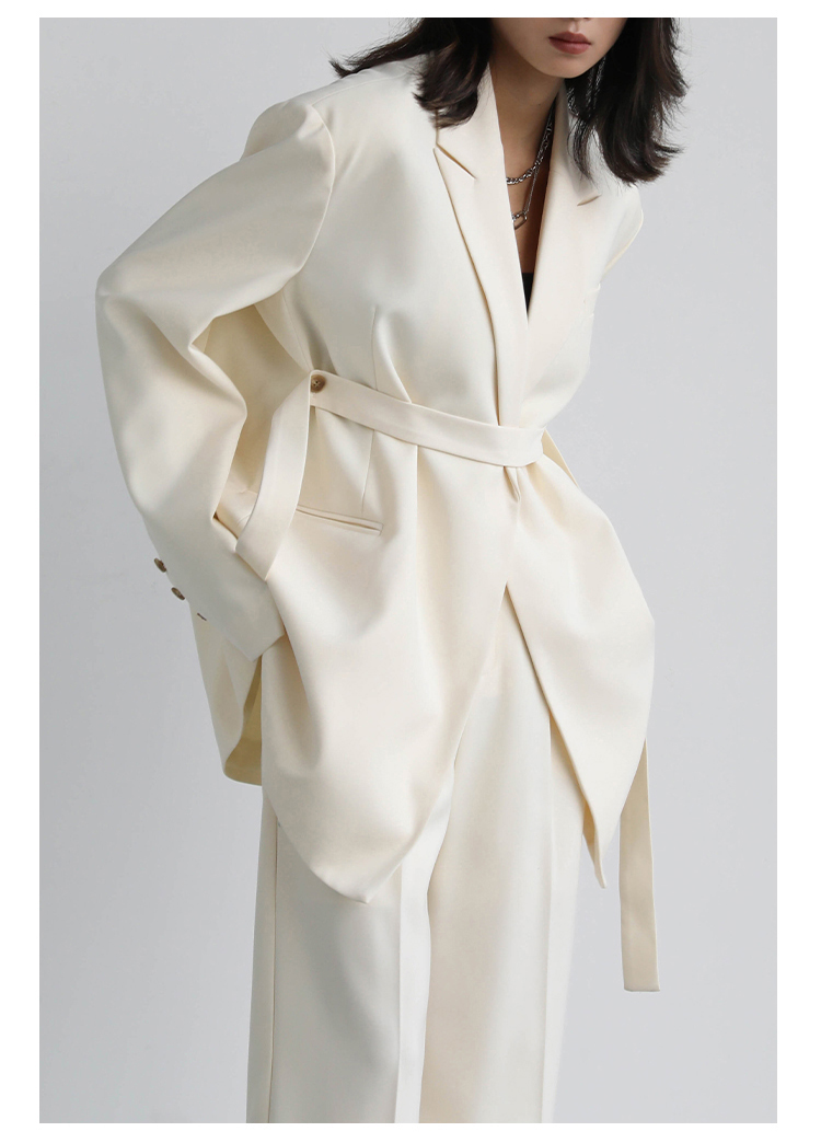 CHIC VEN Women Blazer Design Wide Shoulder Ribbon Solid Women's Medium Long Coat Office Lady Female Overcoat Spring_voghion.com