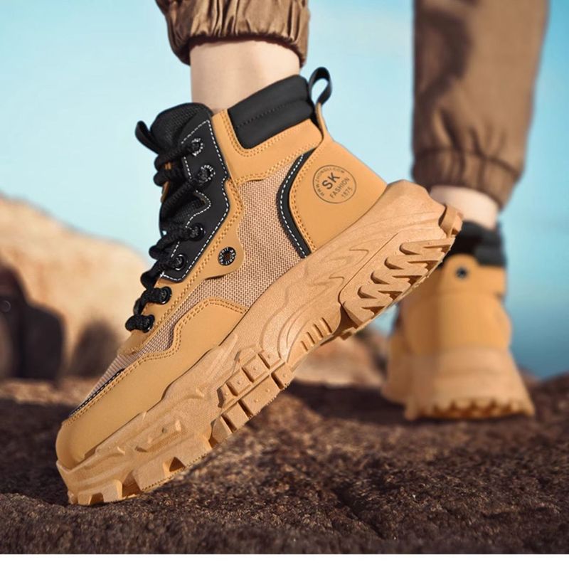 Martin Herren Herbst atmungsaktive High Top britischer Stil Arbeitskleidung Outdoor Wandern Wüstenkampf große gelbe Stiefel_voghion.com