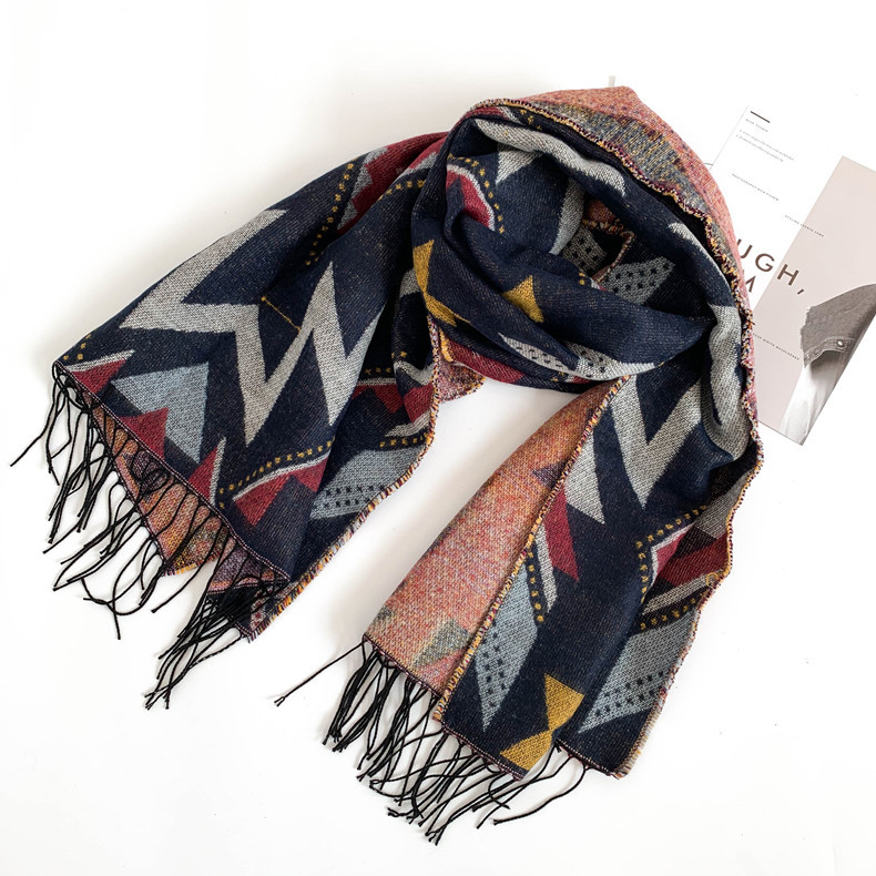 Sciarpe da donna Sciarpa con nappe stile etnico imitazione cashmere addensato scialle sciarpa stile albero di Natale_voghion.com