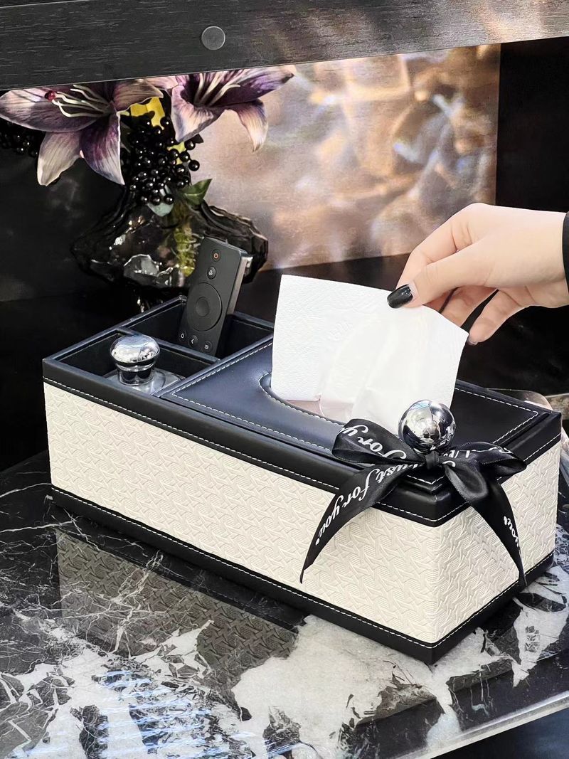 Portafazzoletti in pelle intrecciata con vassoio – Elegante elemento decorativo per soggiorno, toeletta o comodino (contenitore multiuso)_voghion.com