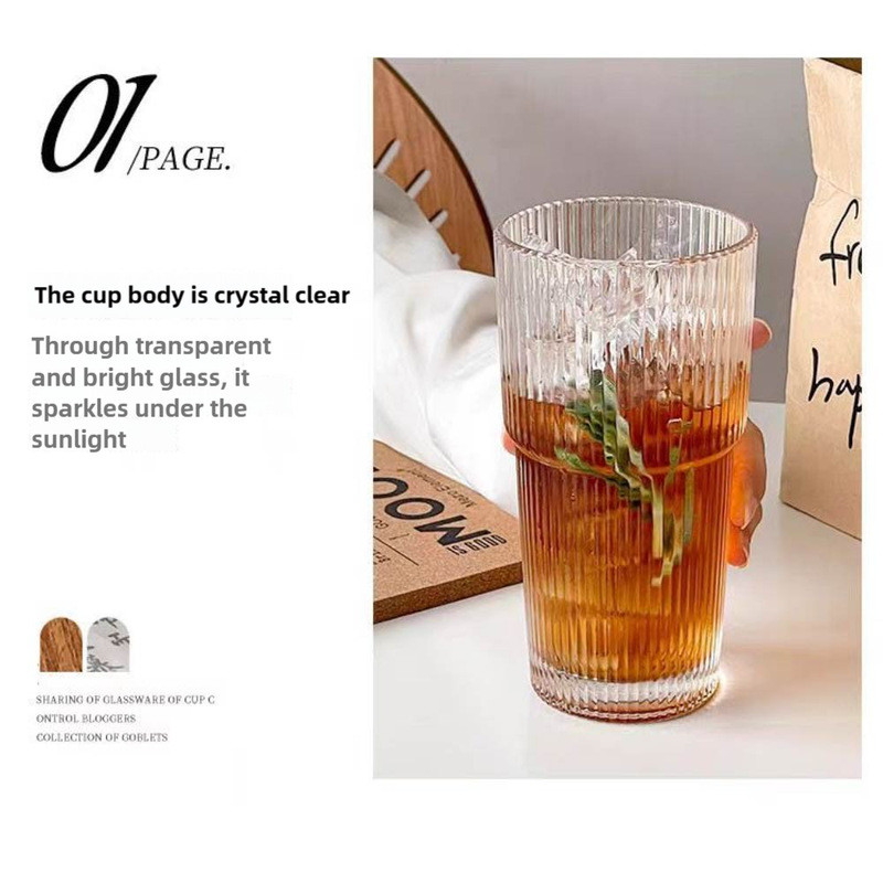 600ML Stripe Glass Coffee Cup With Straw Lid For Milk Tea Juice Breakfast Mugs Drinkware Travel Drinking Water Bottle Ho_voghion.com