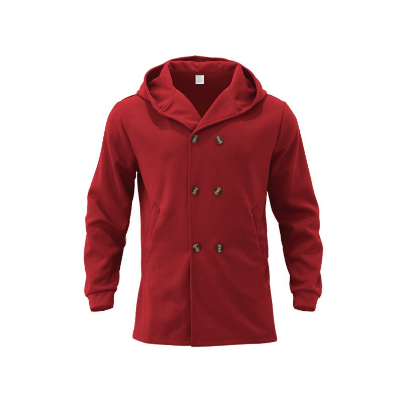 Trench casual da uomo, di media lunghezza, slim fit, con cappuccio, tinta unita, 2024_voghion.com